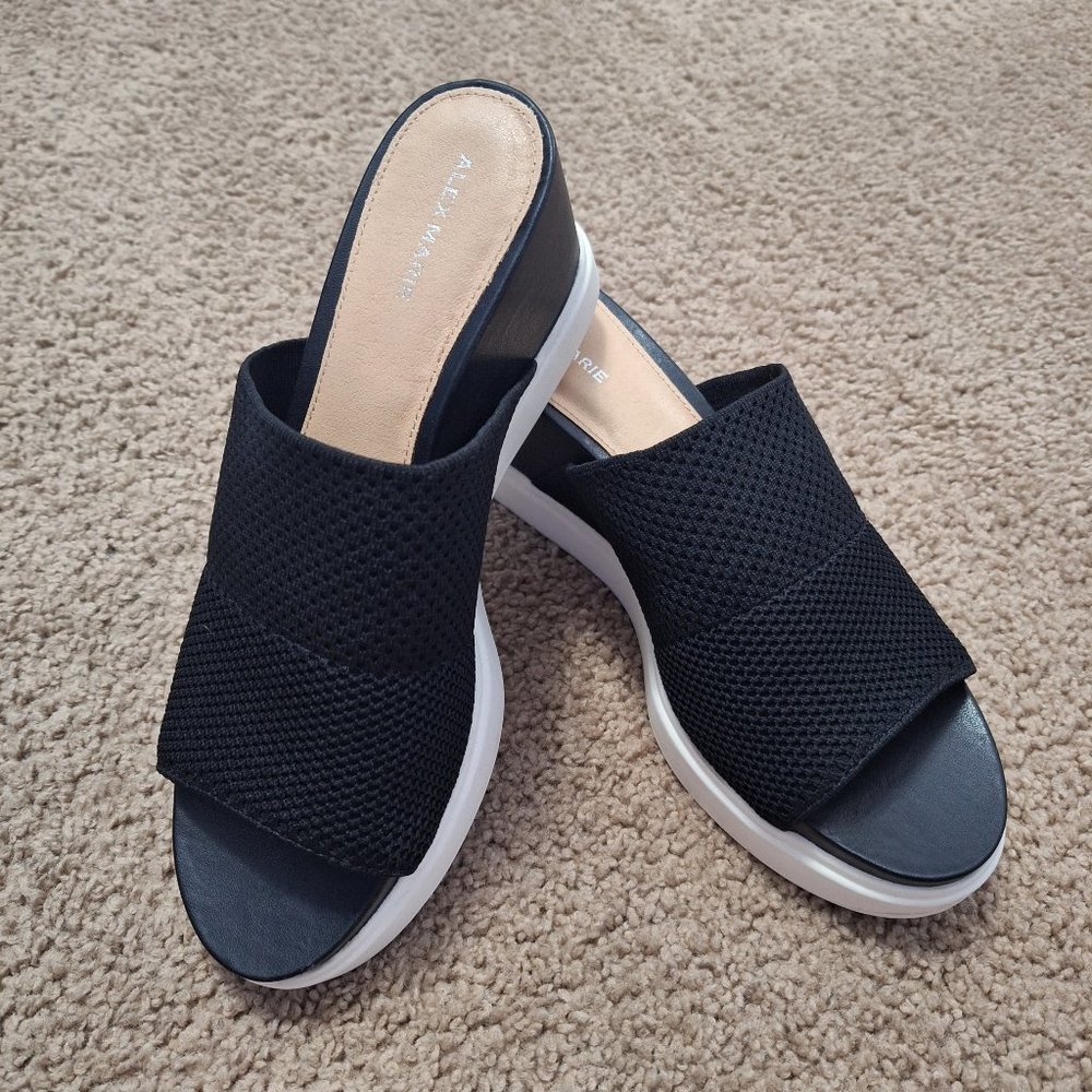 NWOT Alex Marie Black Stretch Knit Sock Wedge Sandals Size 10M